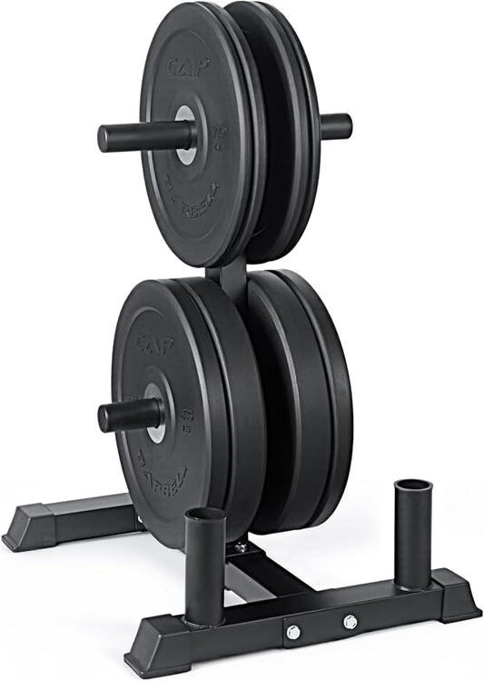 CAP Barbell 2-Inch Olympic Bumper Plate Weight Set with 6 Post Rack | 100-370 lbs | Multiple Options