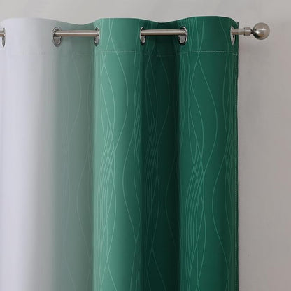 Green and Greyish White Blackout Curtains 42Wx84L 2 Panels | Ombre Curtains - Image 4