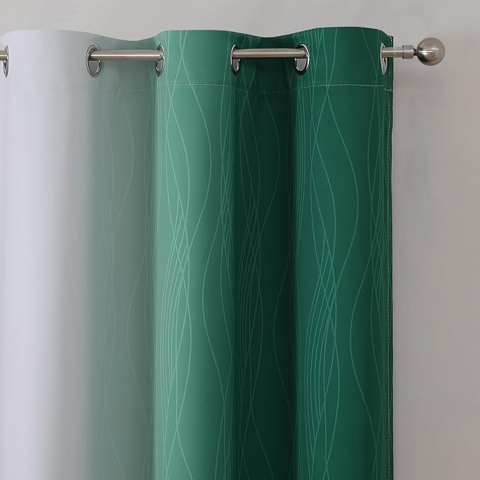 Green and Greyish White Blackout Curtains 42Wx72L 2 Panels | Ombre Curtains - Image 4
