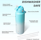 BJPKPK Insulated Water Bottle with Straw Lid, 40oz Large Thermos, BPA Free Leak Proof Stainless Steel Metal Water Bottles, Tumblers, Cups, Flasks for Travel, Sports,Sea Salt
