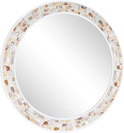 Tanmicoshomy Round Wall Mirror 30 Inch, Natural Brown Shell Framed Circle - Image 7