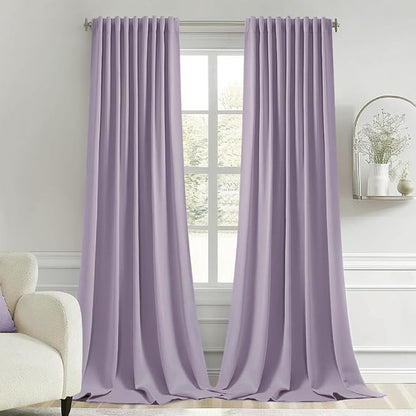 MIULEE Lilac Back Tab Blackout Curtains 52x108 Inch Long 2 Panels Set | Rod by MIULEE