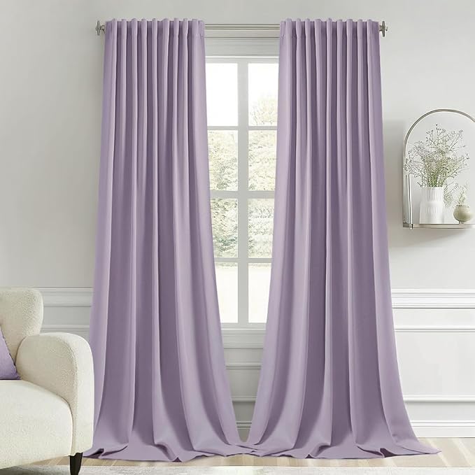 MIULEE Lilac Back Tab Blackout Curtains 52x120 Inch Long 2 Panels Set | Rod by MIULEE
