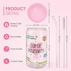 SANDJEST Inspiration Gifts - Glass Tumbler 16oz with Acrylic Lid and Straw - Iced Coffee Cups for Women, Aesthetic Glass Cup Gift for Birthday Christmas