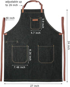 Denim Chef Apron with Pockets, Mens Womens Professional Kitchen Bib Black Apron for Cooking Grill BBQ Server, with Towel Loop and Adjustable Neck Straps