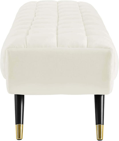 Modway Adept Mid-Century Modern Velvet Upholstered Tufted Accent Bench in Ivory - Image 5