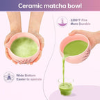 DELLAN Matcha Whisk Set, Cherry-Blossom Matcha Set Making Kit Includes Ceramic Matcha Bowl, Whisk and Holder, Bamboo Scoop, Scoop Rest, Sifter, Greeting Card and Tea Towel - 8 Pcs Matcha Set Pink