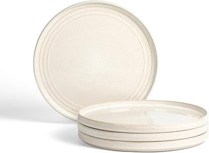 Stone Lain Claire 4-Piece Dinner Plate Set Stoneware, Plates, Dishwasher and Microwave Safe, Dish Set for 4, White