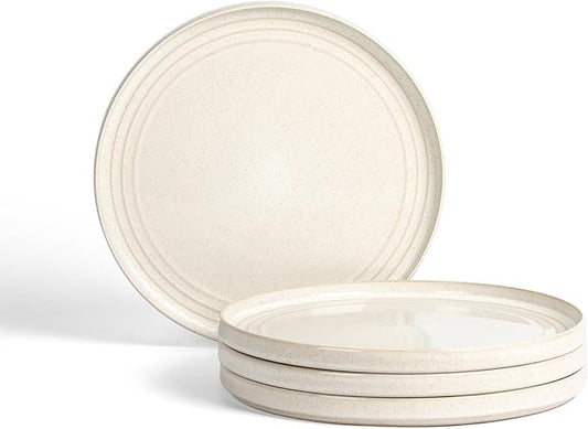 Stone Lain Claire 4-Piece Dinner Plate Set Stoneware, Plates, Dishwasher and Microwave Safe, Dish Set for 4, White