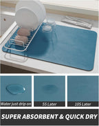 AMOAMI-Coffee Mat Hide Stain Rubber Backed Absorbent Dish Drying Mat for Kitchen Counter-Coffee Bar Accessories Fit Under Maker Machine Pot Espresso Machine Dish Rack Blue