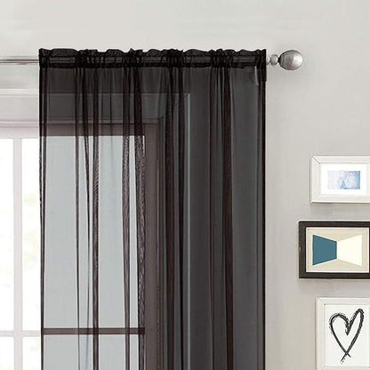 SpaceDresser Black Sheer Curtains 4 Panels Rod Pocket Semi-Sheer Curtain 84 - Image 4