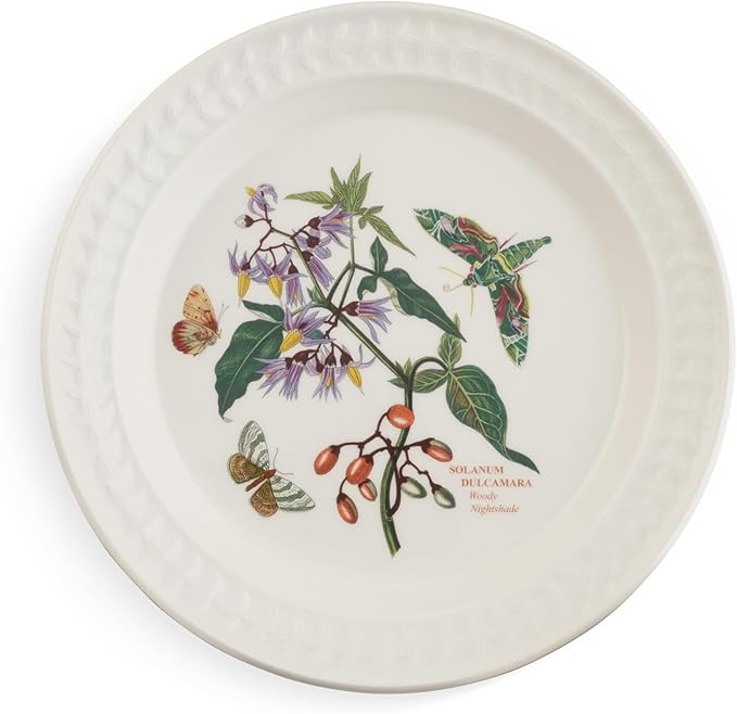 Portmeirion Botanic Garden Harmony 10.5" Dinner Plate, Papilio Emerald & Woody Nightshade Motif - Dishwasher, Microwave, Oven & Freezer Safe Earthenware - Elegant Spring Tableware for Brunch & Parties