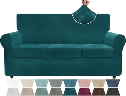 ZNSAYOTX Luxury Velvet Couch Cover 4 Piece Stretch Sofa Covers by ZNSAYOTX