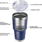 DOMICARE 30 oz Tumbler with Lid and Straw, Stainless Steel Tumblers Bulk, Insulated Vacuum Double Wall Travel Coffee Mug, Durable Powder Coated Tumbler Cups (Navy, 12)