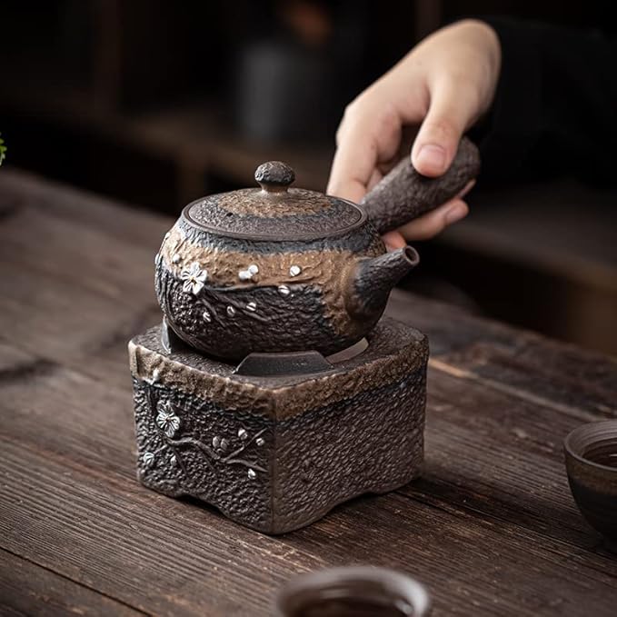 Teapot Warmer Matte Classic Retro Ceramic Universal Tea Warmer Stand Set with Candle Holder Japanese Style for Warming Tea, Coffee and Milk etc.