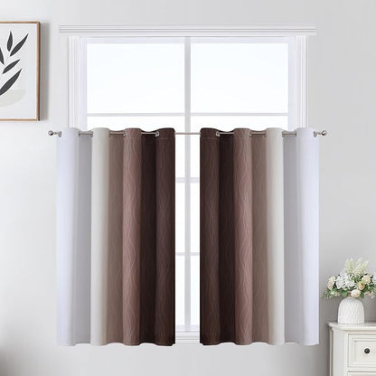 Brown and Greyish White Blackout Curtains 52Wx36L 2 Panels | Ombre Curtains - Image 2