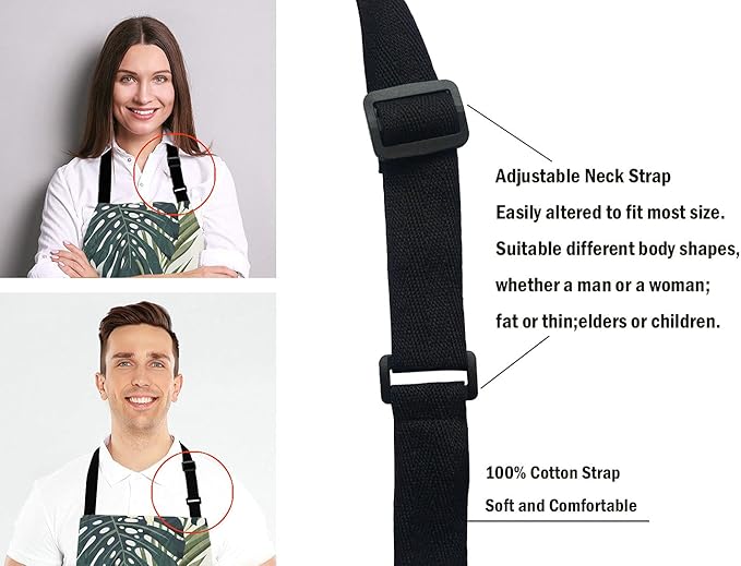 Hibiscus Flowers Apron, Summer Colorful Hawaiian Tropical Plants Unisex Kitchen Bib with Adjustable Neck for Cooking Gardening,Adult Size