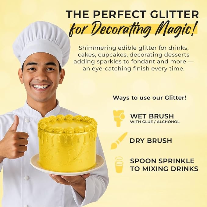 Luster Dust Edible Cake Decorations, Yellow Edible Luster Dust for Cupcake Decorations Edible Luster Dust for Drinks, Cake Drip, Yellow Fondant and Edible Paint for Cakes, Drink Glitter Edible Dust