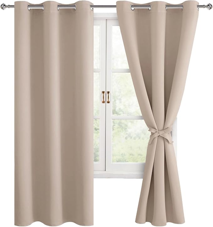 Blackout Curtains for Bedroom, 42 x 63 Inches Length Camel 2 Panels | Thermal by Hiasan