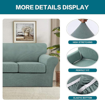 Turquoize 4 Piece Sofa Covers for 3 Cushion Couch Sofa Slipcover Soft Couch - Image 4
