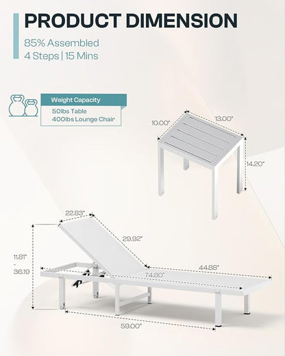 Pool Lounge Chairs Set of 2, Aluminum Outdoor Lounge Chairs - Image 2