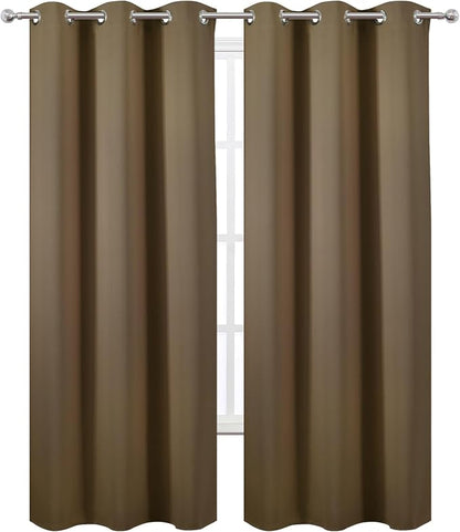 Brown Thermal Blackout Curtains/38 x 84 Inch/Set of 2 Panels Room Darkening - Image 2