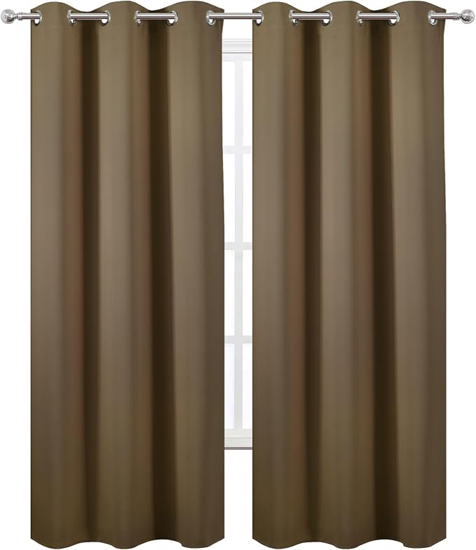Brown Thermal Blackout Curtains/42 x 95 Inch/Set of 2 Panels Room Darkening - Image 2