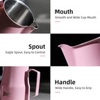 Milk Frothing Pitcher 450ML - Espresso Steaming Pitcher with Large Handle and Spout,Cappuccino Latte Art Cup for Barista and Home Cafe