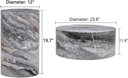 Round Coffee Table Set for 2, Modern Living Room Table Set, Faux Marble Wood - Image 2
