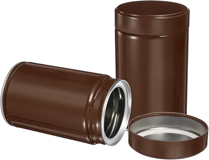 uxcell 2Pcs Round Tea Canisters, 5" x 3" Airtight Metal Tea Containers for Loose Tea, Coffee Beans, Spices - Durable, Compact, and Stylish Storage Tea Tin (Brown)