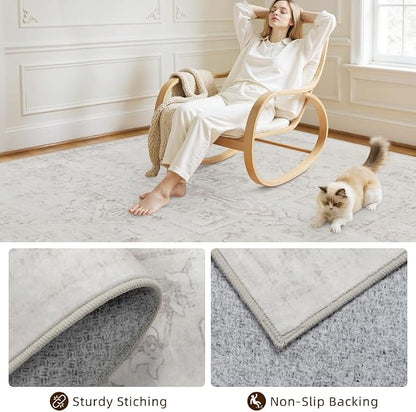 8x10 Area Rugs Living Room: Bedroom Washable Carpet Neutral Cream | Large - Image 4