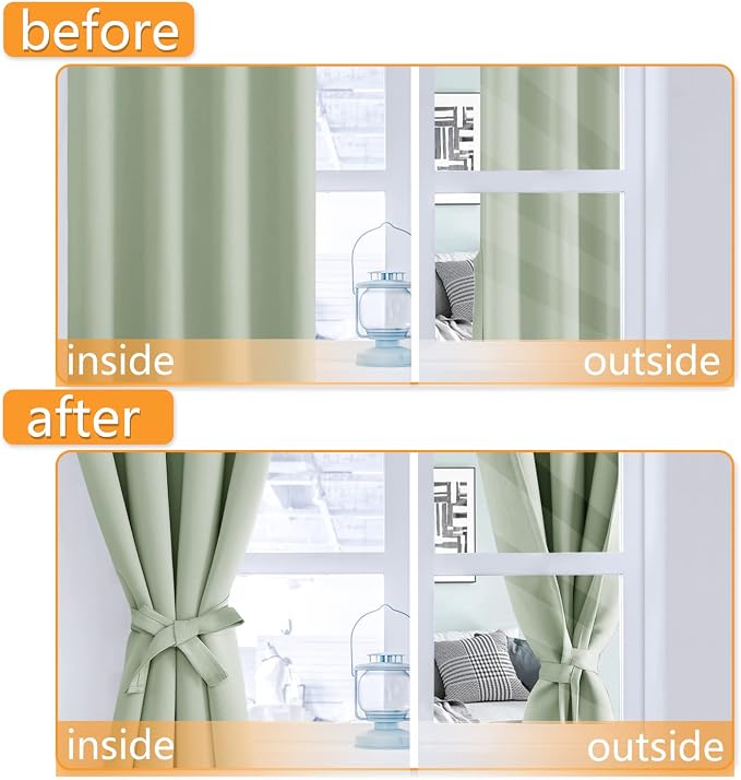 Blackout Curtains for Bedroom, 52 x 84 Inches Long, Seafoam Green | Thermal - Image 4