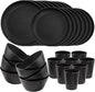 LIYH 48 Pcs Black Wheat Straw Plates and Bowls Dinnerware Set Camping Dish Set for 12, Plastic Plates and Bowls, Dishwasher Safe Dinnerware Sets, Unbreakable Plastic Camper Dishes Sets