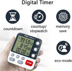 Digital Dual Kitchen Timer, 3 Channels Count Down/Up Triple Timer for Cooking, Magnetic Memory-Preset Large Display Adjustable Alarm Volume, Multi Times Management, 3A Battery Included, White