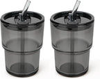 13 oz Glass Tumbler with Glass Straw and Lid, Leak-Proof Reusable Travel Cup for Iced Coffee, Tea, Matcha, Fruit Juice – Thick Wall Clear Water Bottle (Gray, 2 Pack)