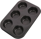 2 Packs Nonstick Round Muffin Baking Pan Tin, 6-Cup Muffin Tin, Cupcake Pans, Cheesecake Pans, Carbon Steel, Black