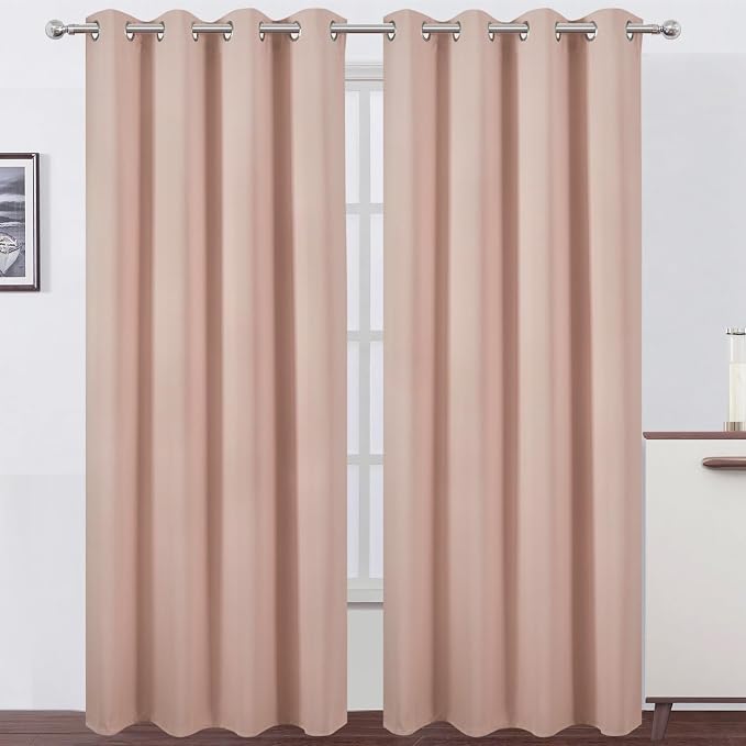 Blackout Curtains 66 x 84 inch/Blush Curtains Set of 2 Panels/Thermal Insulated by Lemomo