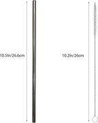 10 Pcs Stainless Steel Straws, Reusable Drinking Straws, Straight Metal Straw Sets with 2 Pcs Cleaning Brushes (10.5 Inch, Black)