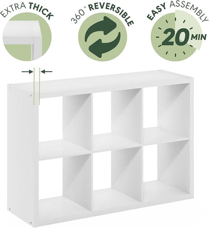Furinno Cubicle Book Shelf, 6-Cube Bookshelf, Extra Thick Frame Horizontally & - Image 9
