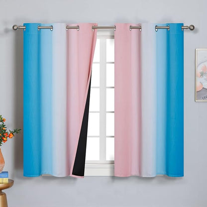 Pink and Blue Ombre Curtains for Bedroom 45 Inch Long | Room Darkening Curtains by ESTELARTEXTILER