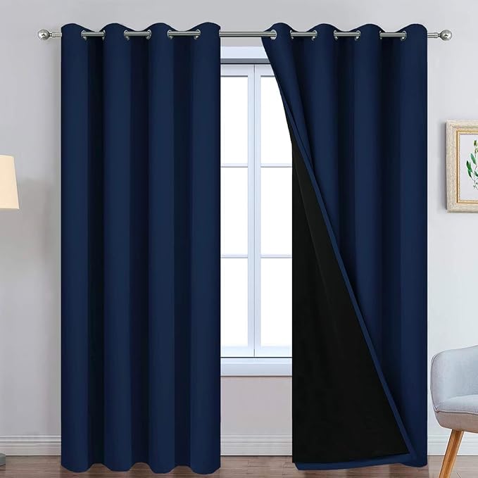 Yakamok Navy Blue 100% Blackout Curtains 90 Inches Long 52" Wide, 2 Panels | by Yakamok