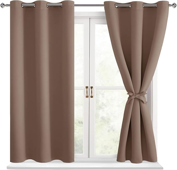 Blackout Curtains for Bedroom, Cappuccino, 42 x 54 Inch, 2 Panels | Thermal by Hiasan