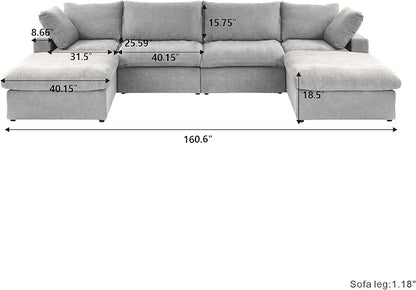 Cloud Modular Sectional Sofa Couch, 160.6" U Shaped Convertible Couches - Image 2