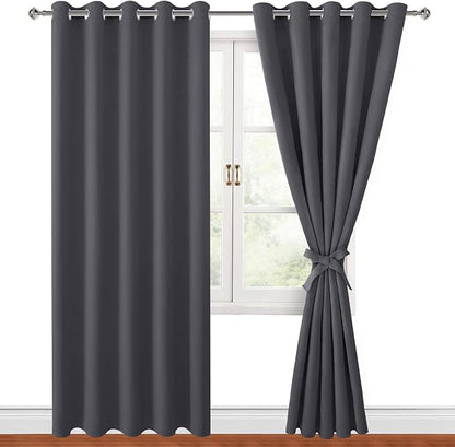 Blackout Curtains for Bedroom, 60 x 84 Inches Long, Dark Grey | Thermal by Hiasan