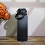 BJPKPK Water Bottle with Straw Lid, 32oz Vacuum Insulated Water Bottles, Metal Stainless Steel Thermos for Sports, Travel, BPA Free Leak Proof Thermos, Cups, Flasks, Tumblers,Black Grey