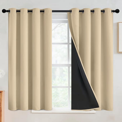 SimpleHome Beige 100% Blackout Curtains Room Darkening Living Room 45 Inch | by SimpleHome