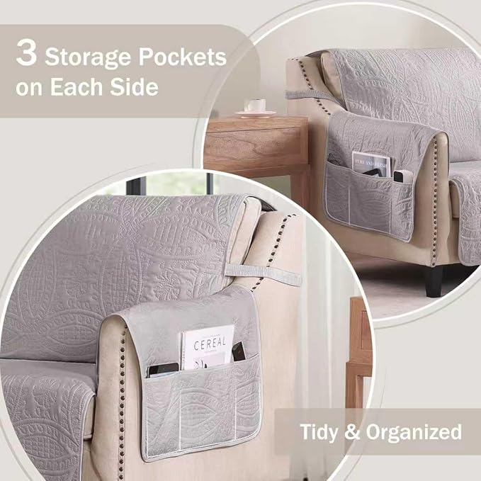 Soft Quilted Couch Cover with Pockets - Image 5