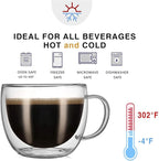CNGLASS 8oz Double Wall Glass Coffee Mugs,Clear Insulated Espresso Glass Mugs with Handle for Latte,Cappuccino,Coffee,Set of 4