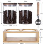 KKC HOME ACCENTS Clear Borosilicate Glass Glass Storage Jars with Airtight Wood Lids,Air Tight Sealed Wooden Top Glass Jars with Spoon for Coffee,Tea,Sugar, 25 OZ (750 ml)
