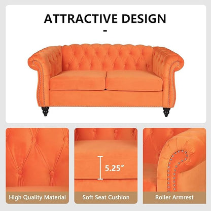 Mid-Century 2 Seater Sofa, Velvet Loveseat - Image 5